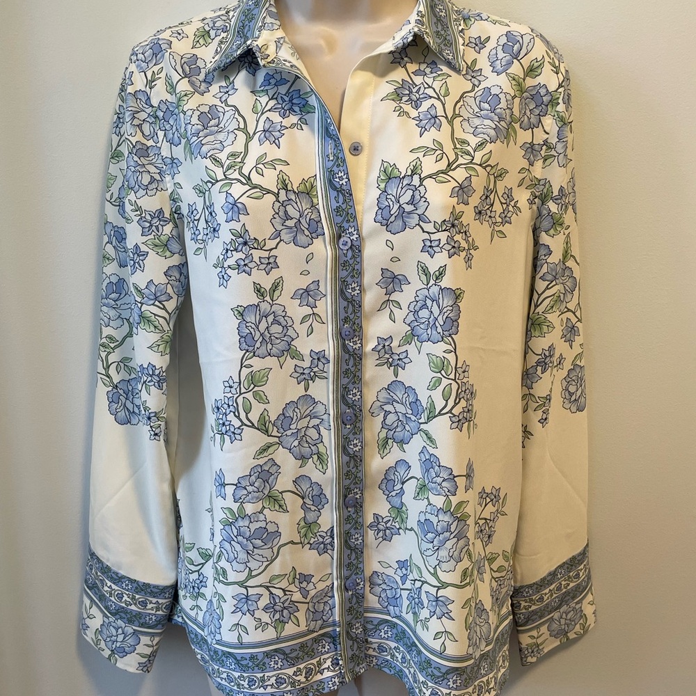 Floral Blue and Cream Women's Top